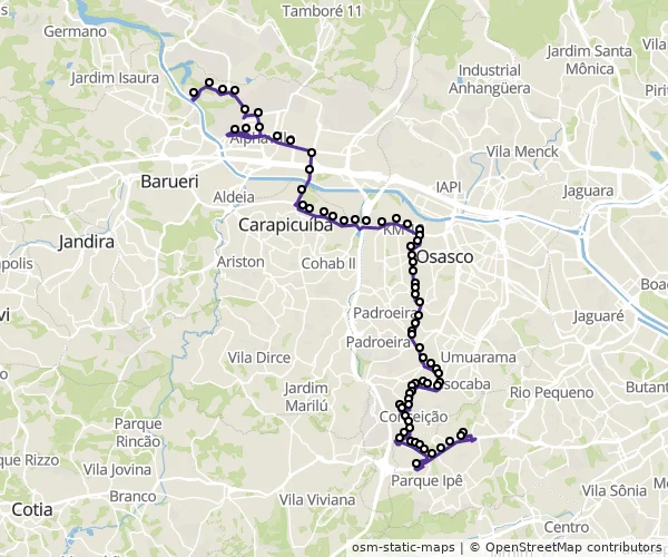 Mapa do itinerário da linha