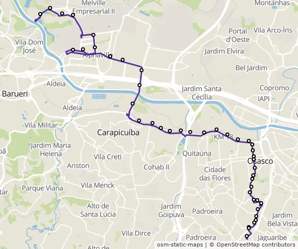 Mapa do itinerário da linha