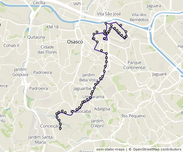 Mapa do itinerário da linha