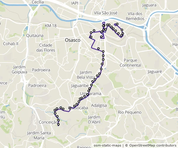 Mapa do itinerário da linha