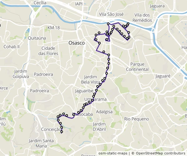 Mapa do itinerário da linha