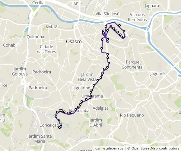 Mapa do itinerário da linha