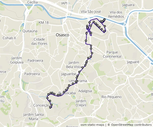 Mapa do itinerário da linha