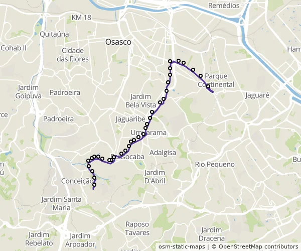 Mapa do itinerário da linha
