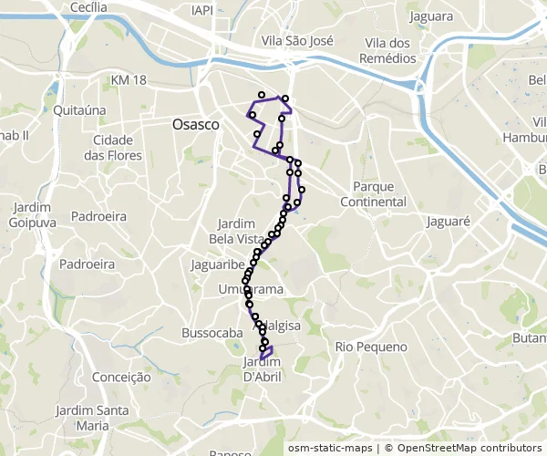 Mapa do itinerário da linha