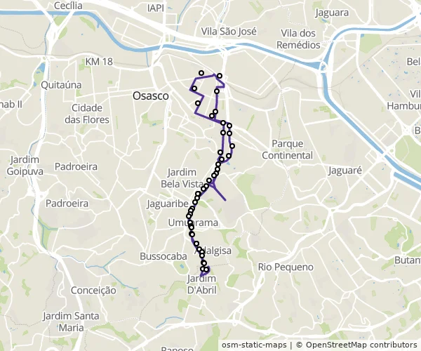 Mapa do itinerário da linha