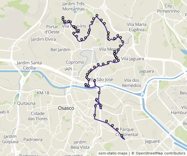 Mapa do itinerário da linha