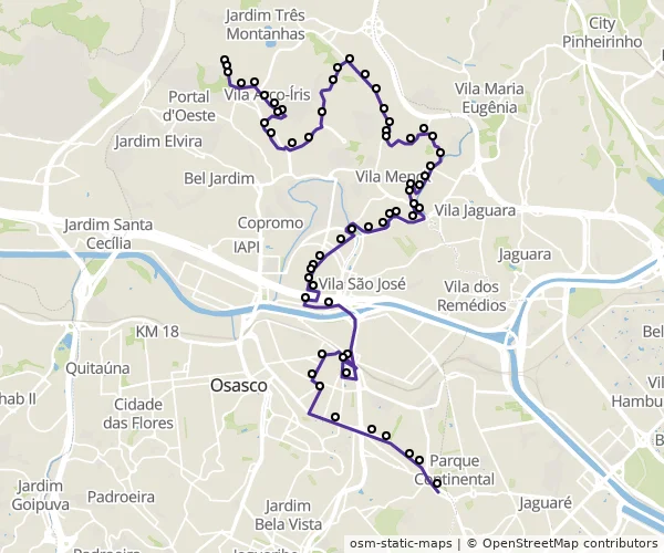 Mapa do itinerário da linha