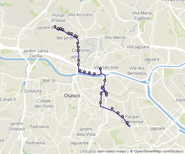 Mapa do itinerário da linha