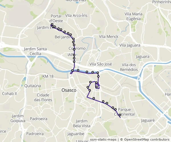 Mapa do itinerário da linha