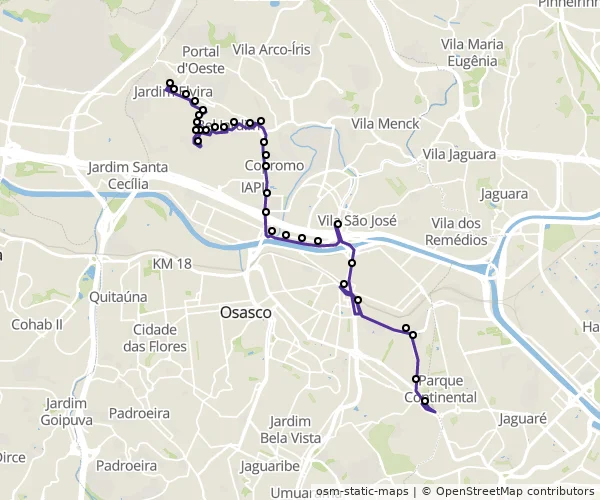 Mapa do itinerário da linha