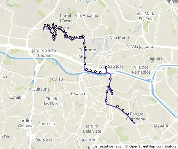 Mapa do itinerário da linha