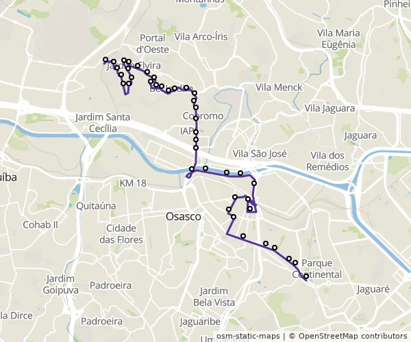Mapa do itinerário da linha