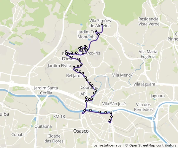 Mapa do itinerário da linha