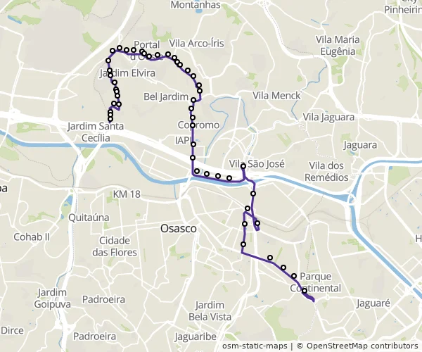 Mapa do itinerário da linha