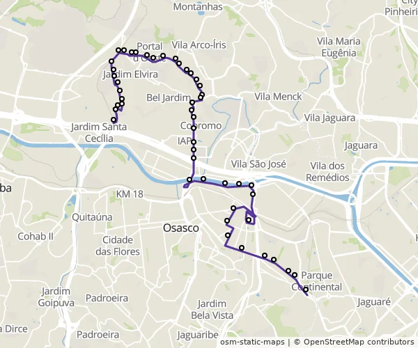 Mapa do itinerário da linha