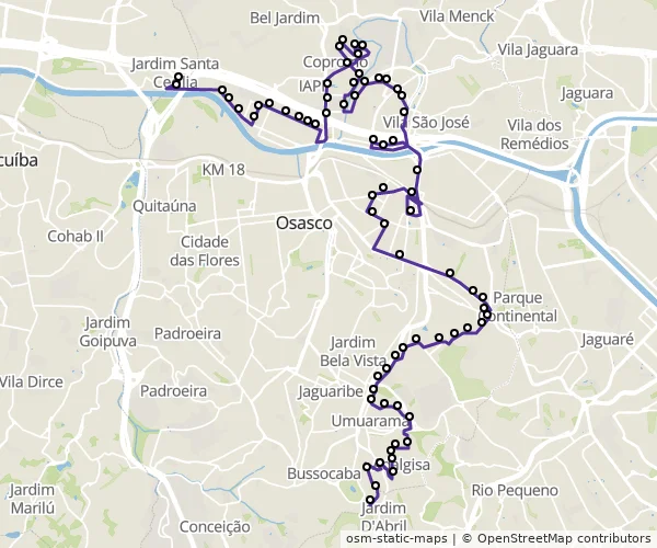 Mapa do itinerário da linha