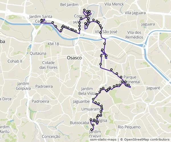 Mapa do itinerário da linha