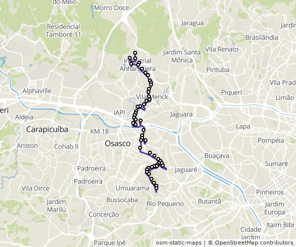 Mapa do itinerário da linha