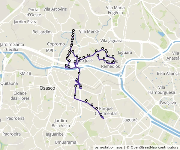 Mapa do itinerário da linha
