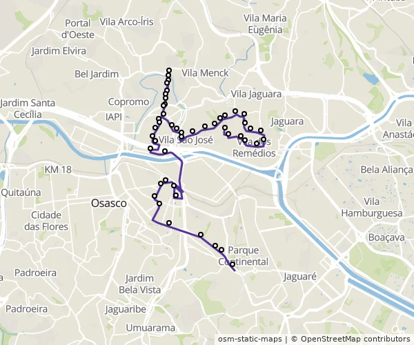 Mapa do itinerário da linha