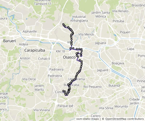 Mapa do itinerário da linha