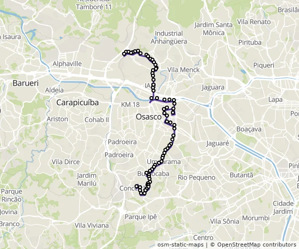 Mapa do itinerário da linha
