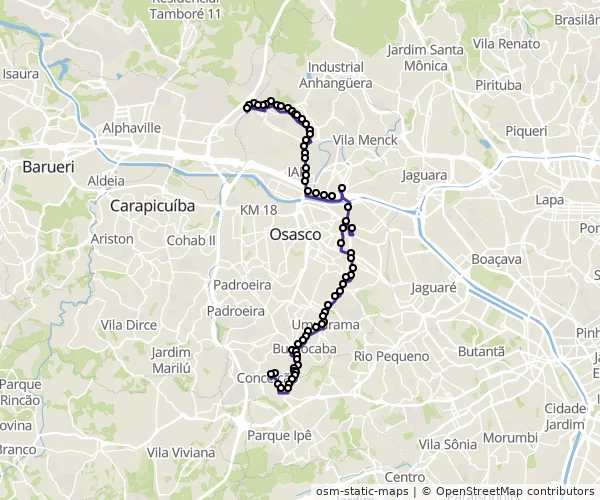 Mapa do itinerário da linha