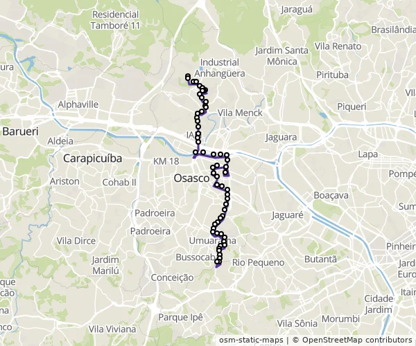Mapa do itinerário da linha