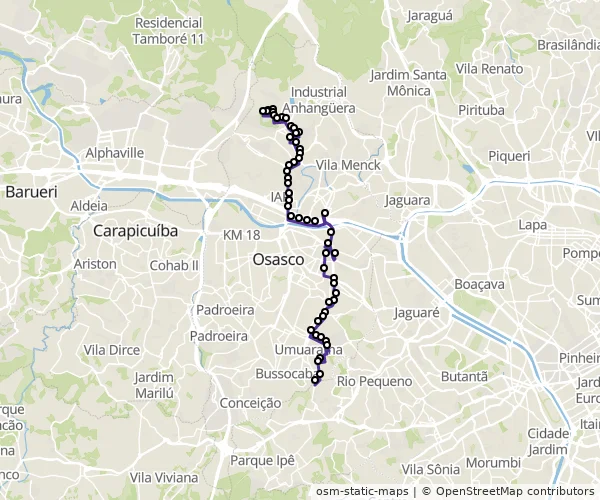 Mapa do itinerário da linha