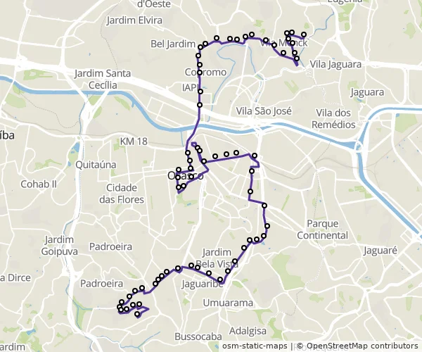 Mapa do itinerário da linha