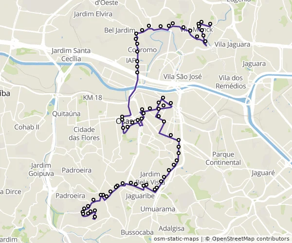 Mapa do itinerário da linha