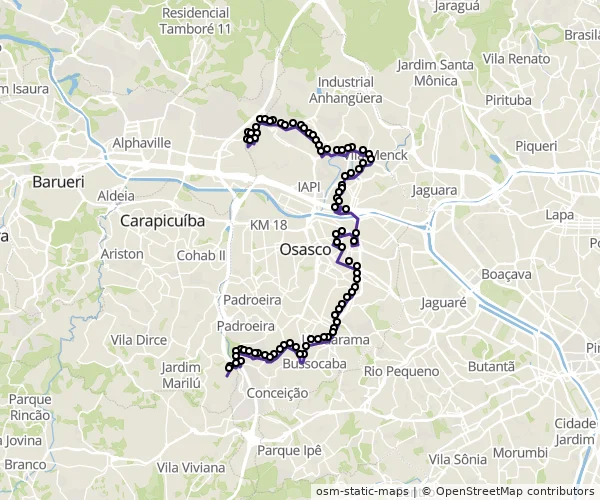 Mapa do itinerário da linha