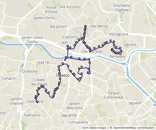 Mapa do itinerário da linha