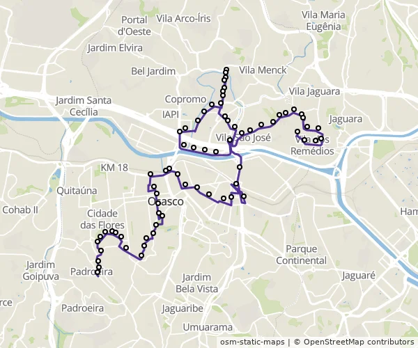Mapa do itinerário da linha