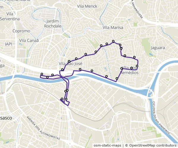Mapa do itinerário da linha
