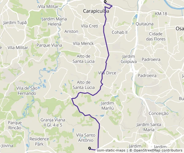 Mapa do itinerário da linha