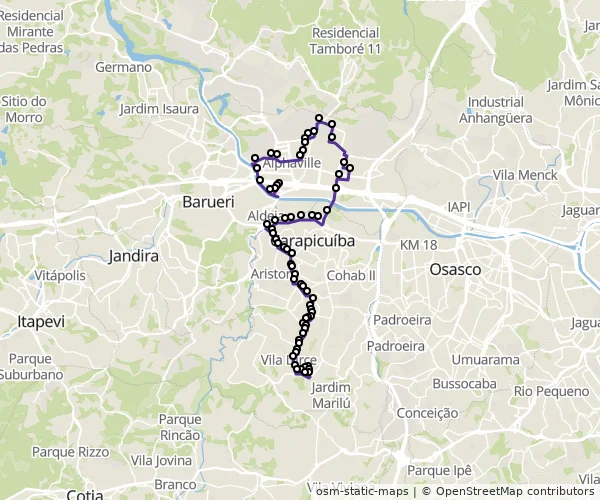Mapa do itinerário da linha