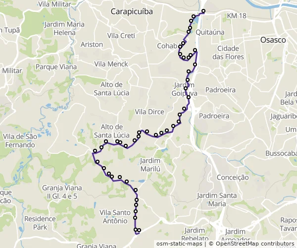 Mapa do itinerário da linha