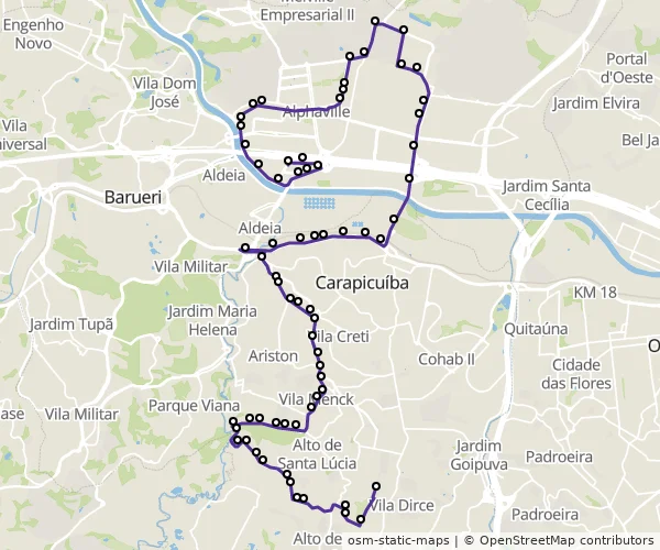 Mapa do itinerário da linha