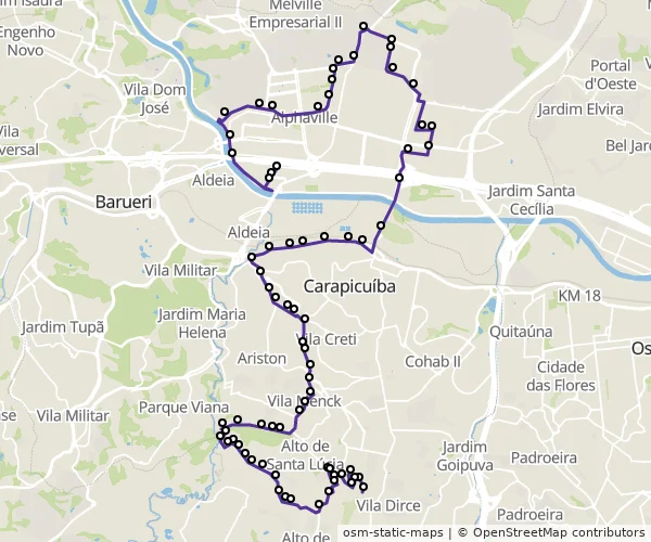 Mapa do itinerário da linha