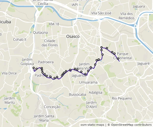 Mapa do itinerário da linha