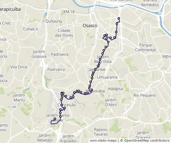 Mapa do itinerário da linha