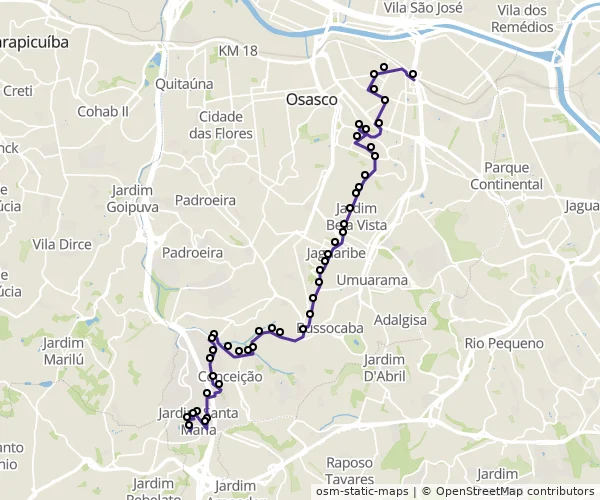 Mapa do itinerário da linha