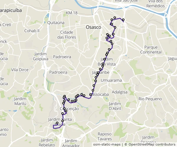 Mapa do itinerário da linha