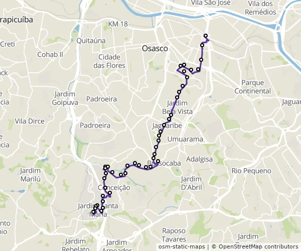 Mapa do itinerário da linha
