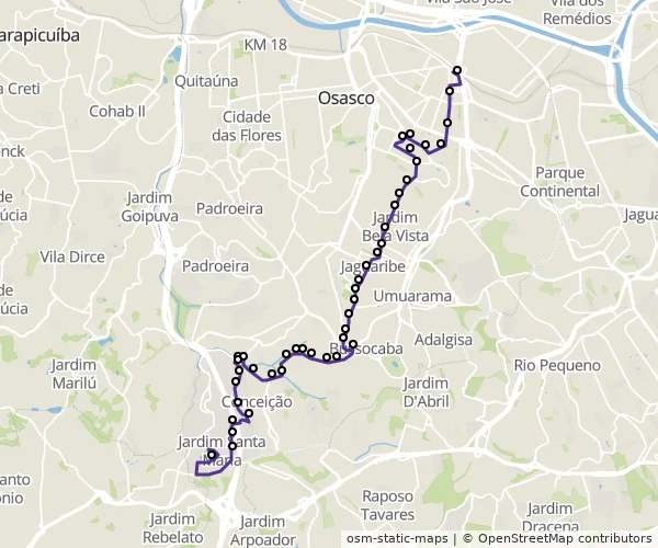Mapa do itinerário da linha