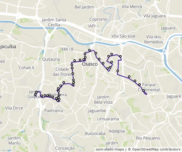 Mapa do itinerário da linha