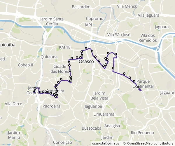 Mapa do itinerário da linha