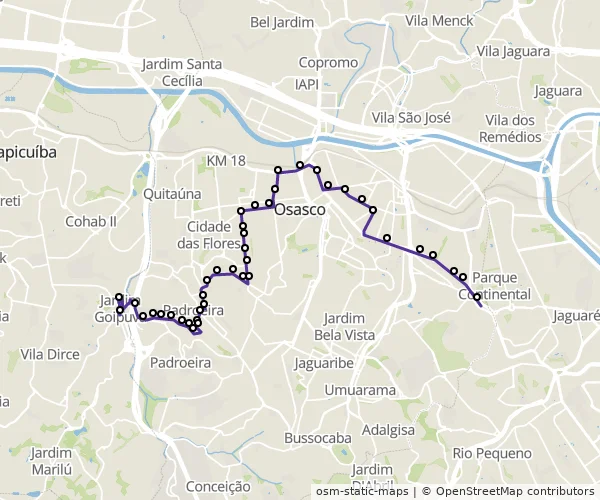 Mapa do itinerário da linha